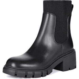 Women's Black 1 Chelsea Boots Fashion Slip on Platform Ankle Boots Chunky